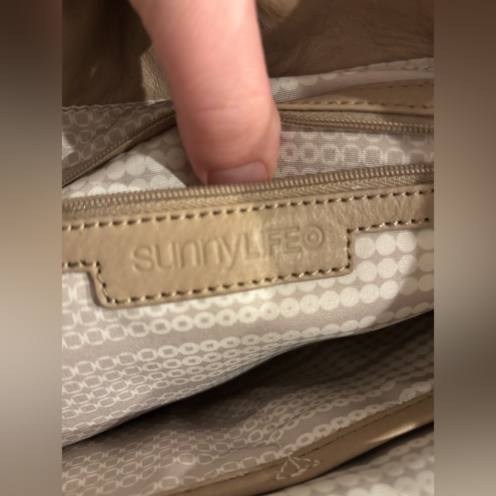 SUNNYLIFE Taupe Leather Hobo Shoulder Bag with Woven Details - Picture 6 of 6